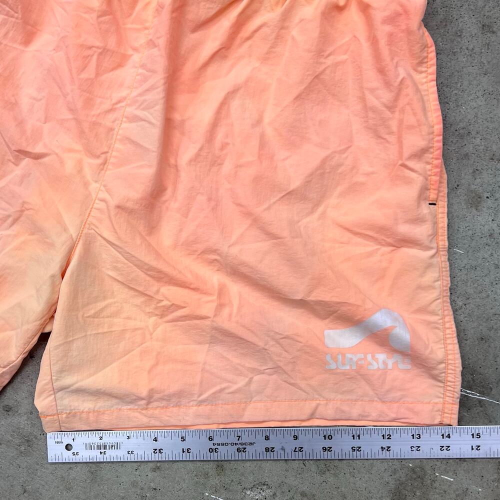 Vintage 90s Surf Style Swim Trunks XL Peach Orange Nylon Shorts Beach Surfer - Picture 15 of 16